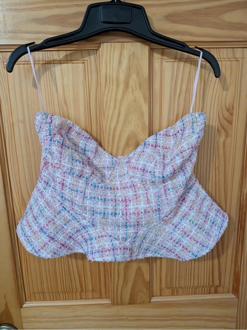 Blue Blush Pink Tweed Corset Bustier Crop Top Large
